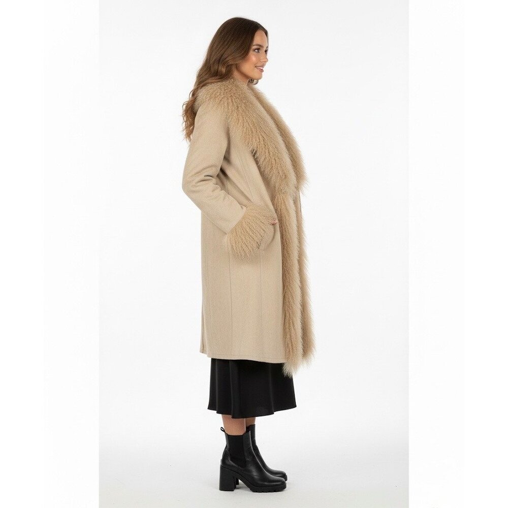 Vtg Y2K Raffaelo Beige Leather Penny Lane Afghan Shearling Coat | Cottagecore XL - Picture 4 of 9